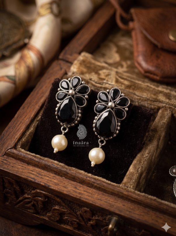 Onyx Blossom Drops Earrings