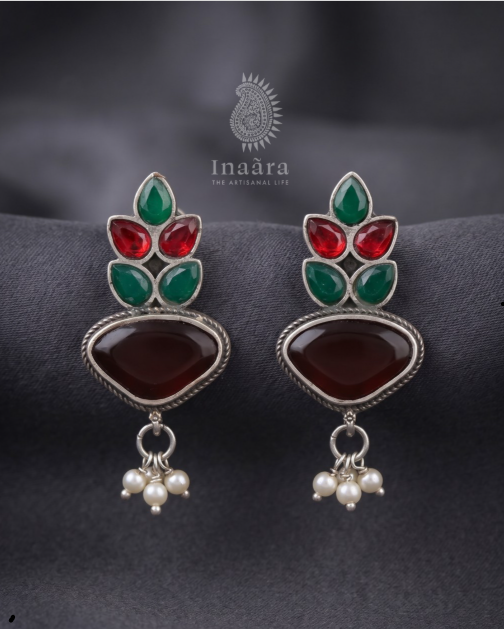 Red & Green Stone Drop Earrings