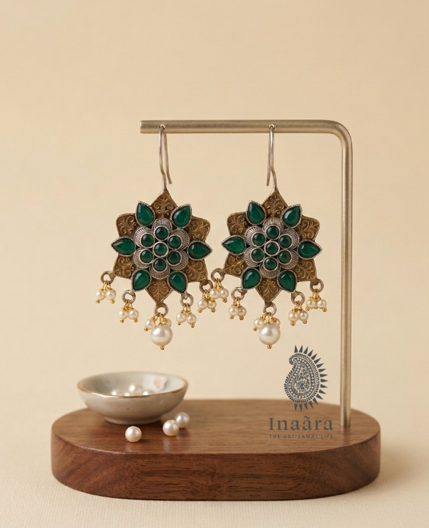 Emerald Floretta Pearl Drop Earrings