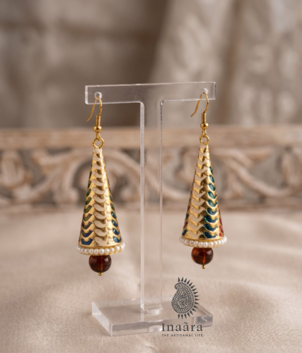 Artisan Enamel&pearl Dangle Jhumka Earrings