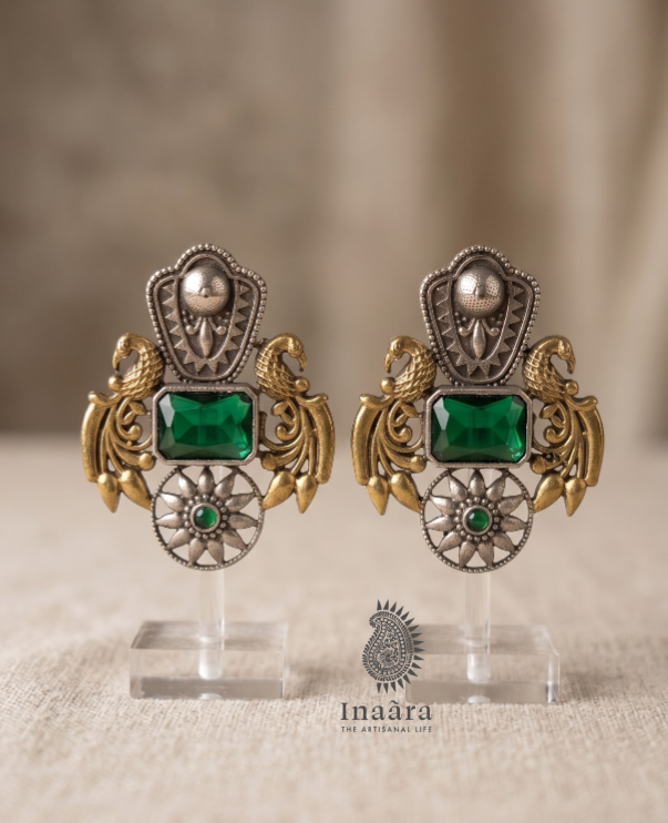 Al Maha Emerald Peacock Earrings