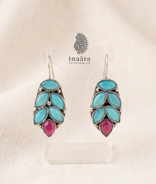 Turquoise & Ruby Marquise Dangle Earrings