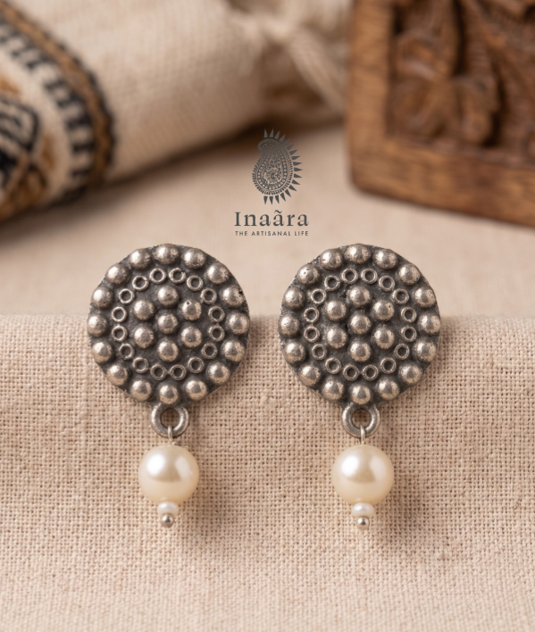 Oxidized Silver Textured Round Studs