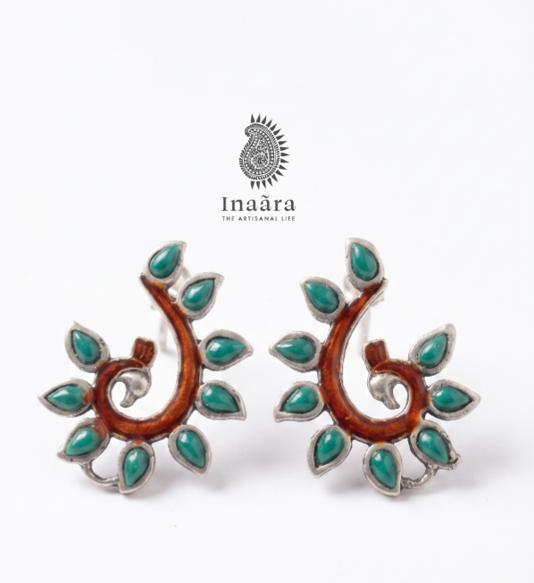 Oxidized Silver Teal Spiral Studs