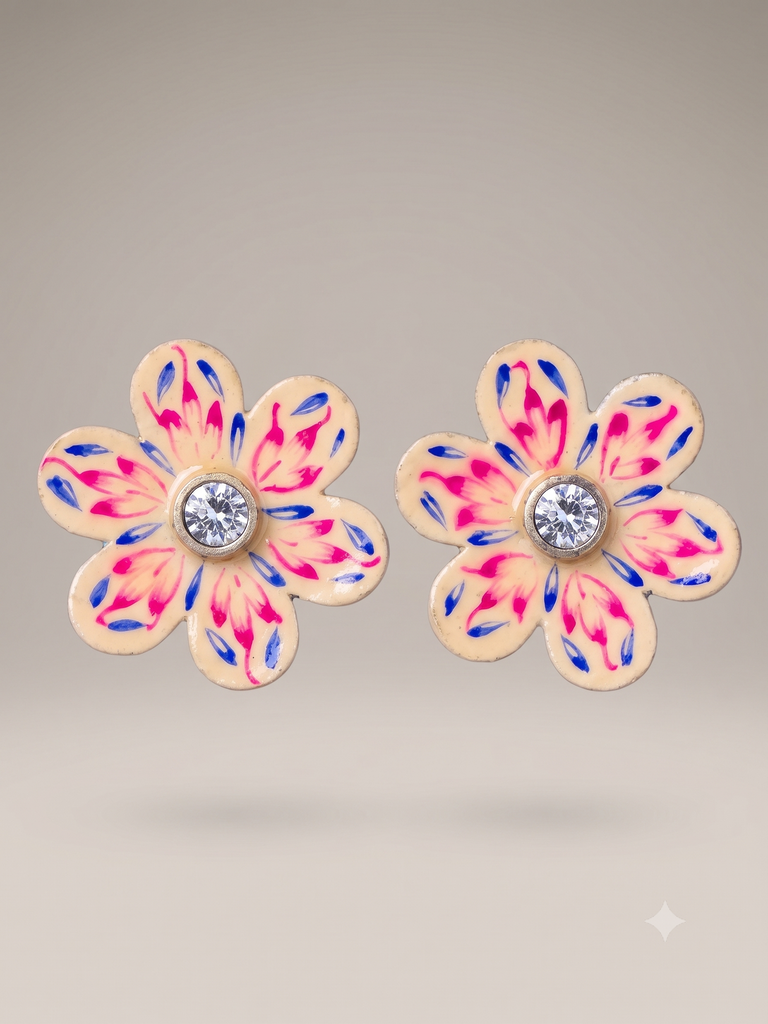 Hand- Painted Flower Stud