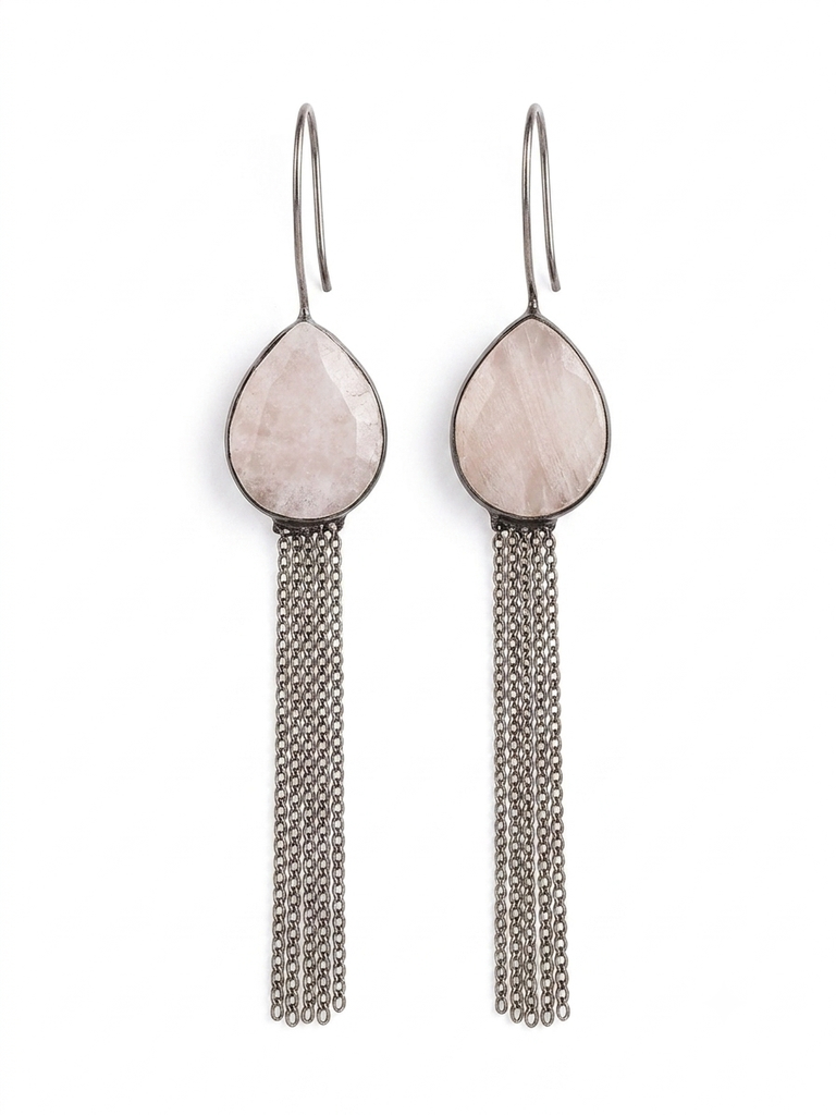 Jharna Cream Quartz Tassel Earrings