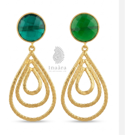 Faceted Green Stud Drops Earrings