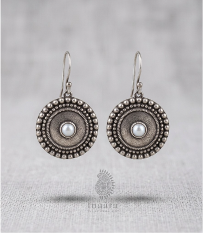 Antique Silver Pearl Medallion Earrings