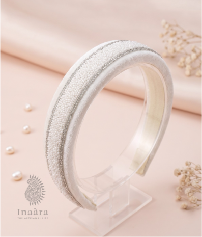 Baroque hand embroidered hairband-White
