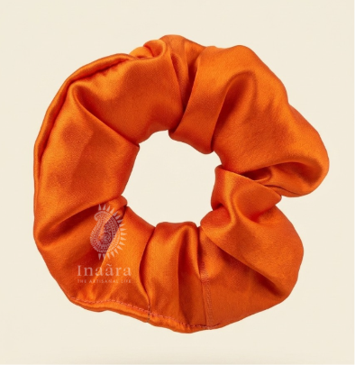 Silk Fabric Scrunchie - small orange