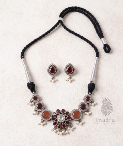 Floral Silver & Crimson Set