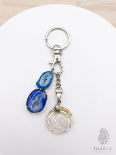 Oceania Carved Shell & Agate Keychain