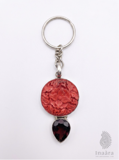 Crimson Rose Cinnabar Keychain