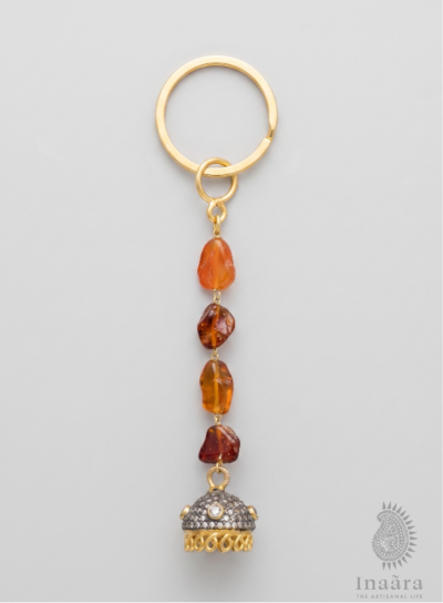Warm Amber & Crystal  Keychain 