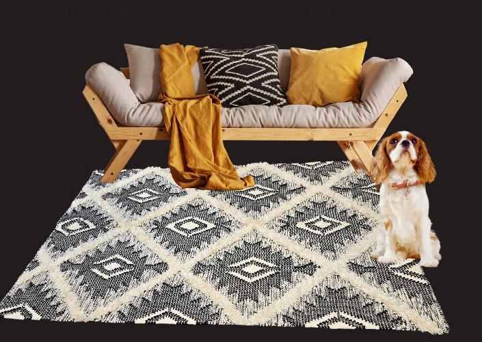 Boho Black Handwoven Rug(6x4ft)