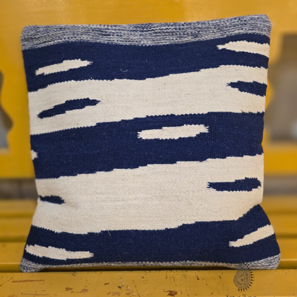 Handwoven Cushion Cover-Indigo/Ivory