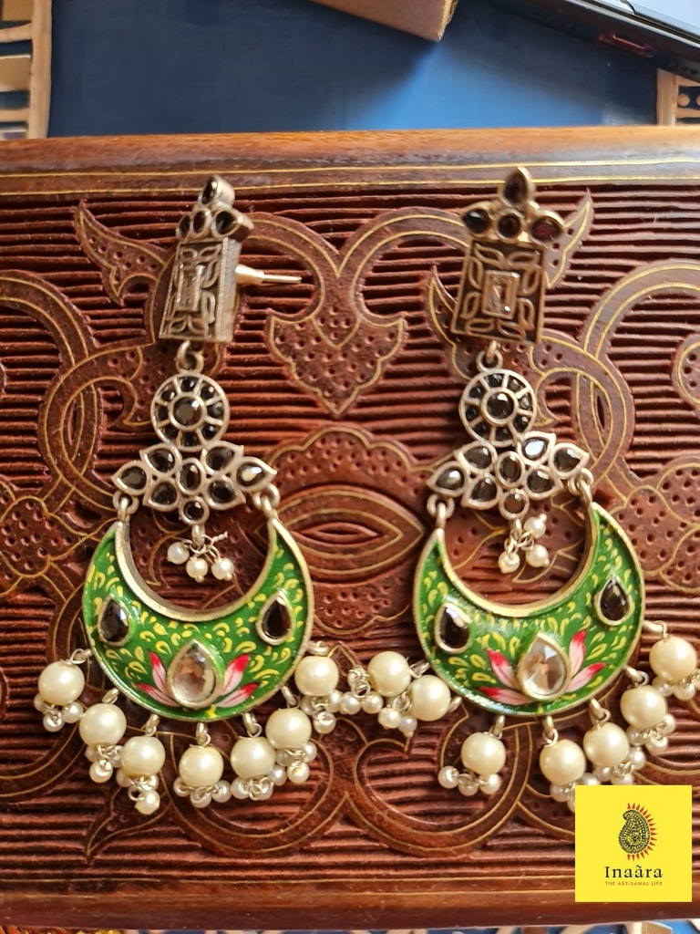 Silver and Enamel Meenakari Earrings