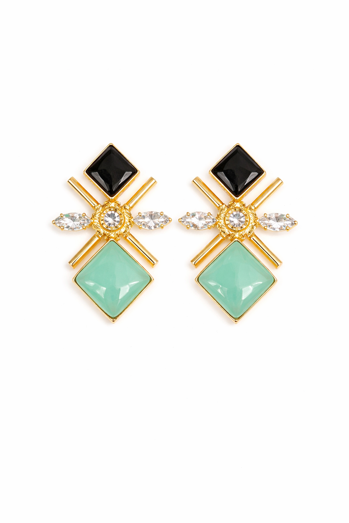 Black onyx and Aqua Chalcedony earrings