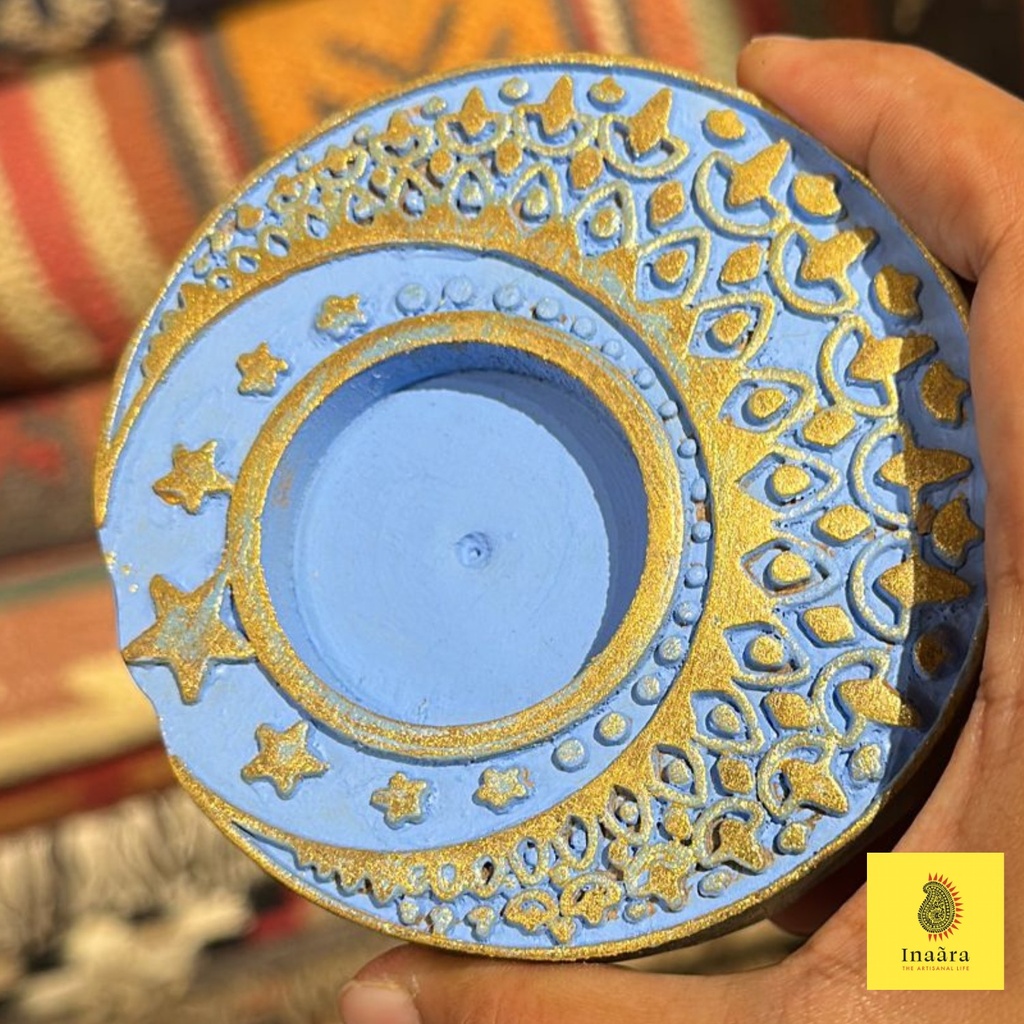 Candle Holder Chand Taara-L.Blue/Gold