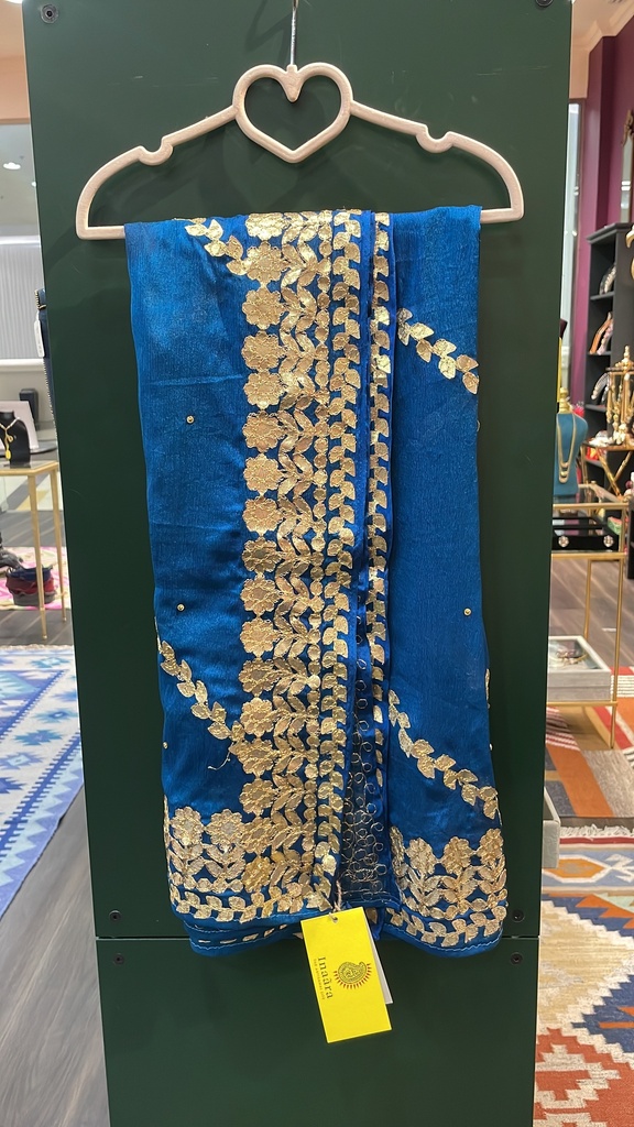 Gold Zari Embroidery Dupatta-Dark Blue