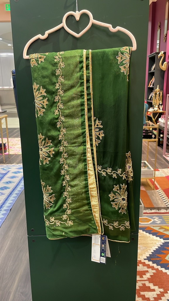 Embroidered Silk Dupatta-Green