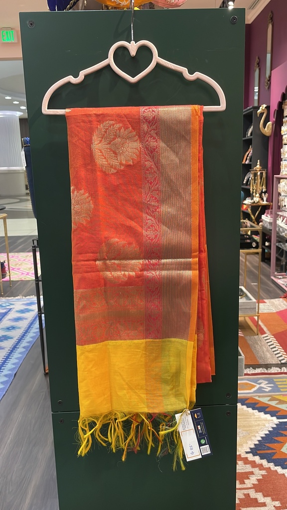 Banarasi Cottonsilk Dupatta - Rust Orange