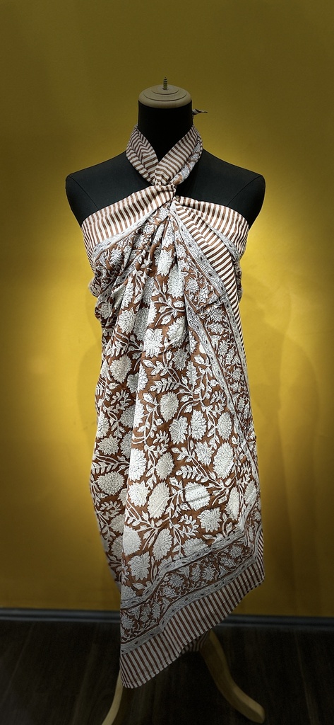 Block Printed Cotton Sarong-Brown