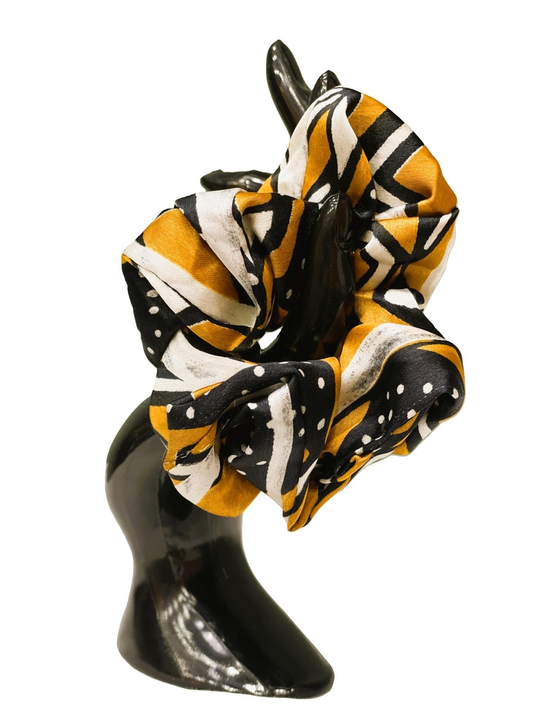 Scrunchie Silk Fabric-Small black yellow