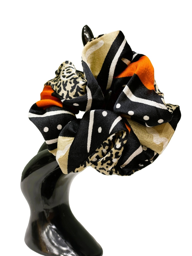 Scrunchie Silk Fabric-Small black yellow orange