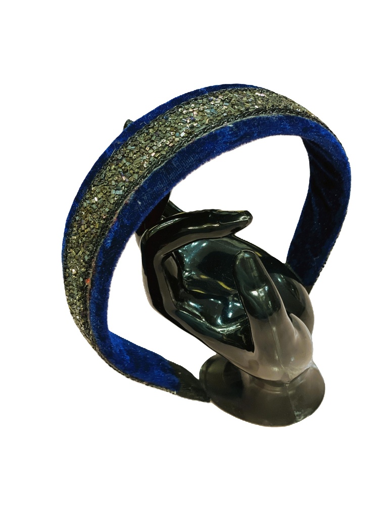 Baroque hand embroidered hairband-blue