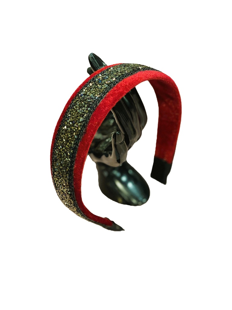 Baroque hand embroidered hairband-red