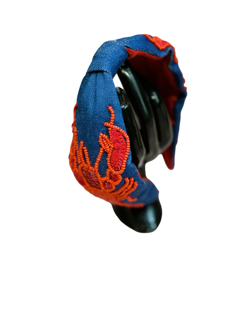 Baroque hand embroidered hairbands- red