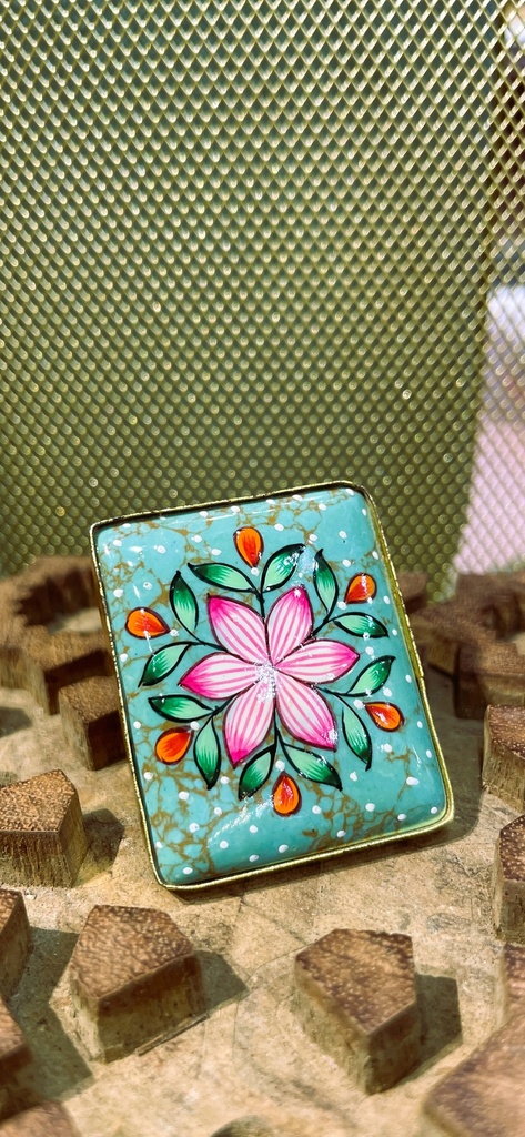 Gold Plated Floral Chrysocolla Turquoise Ring