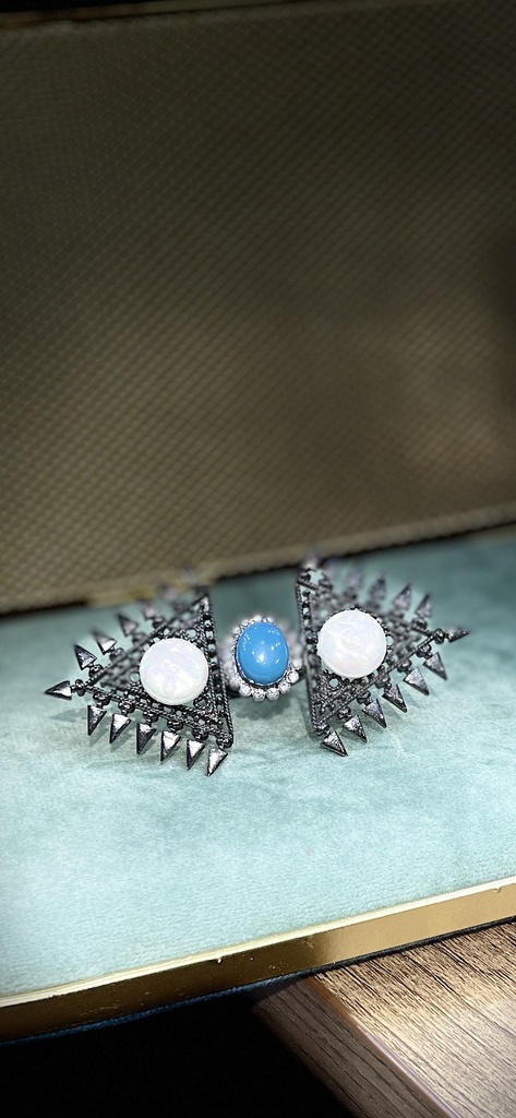 Oxidized amethyst with pearl adjustable ring (copy)