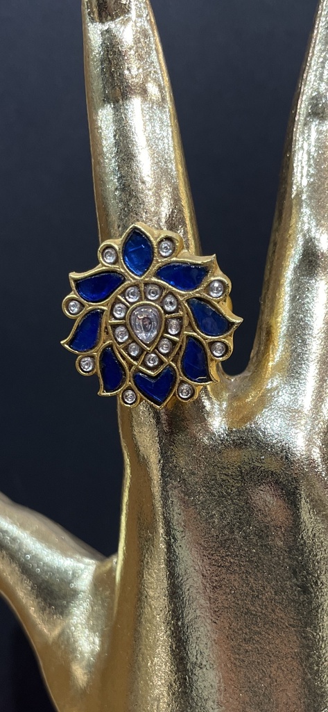 Gold Plated Floral Blue Sapphire Adjust Ring