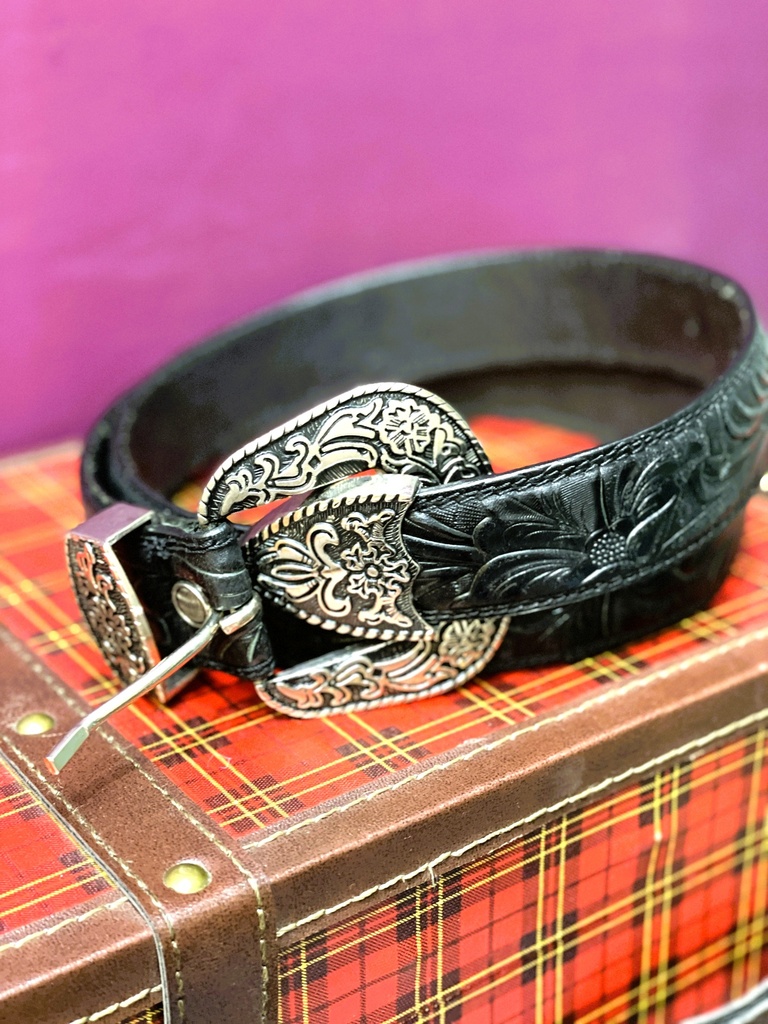 Hand Tooled Pure Leather Belt-Black
