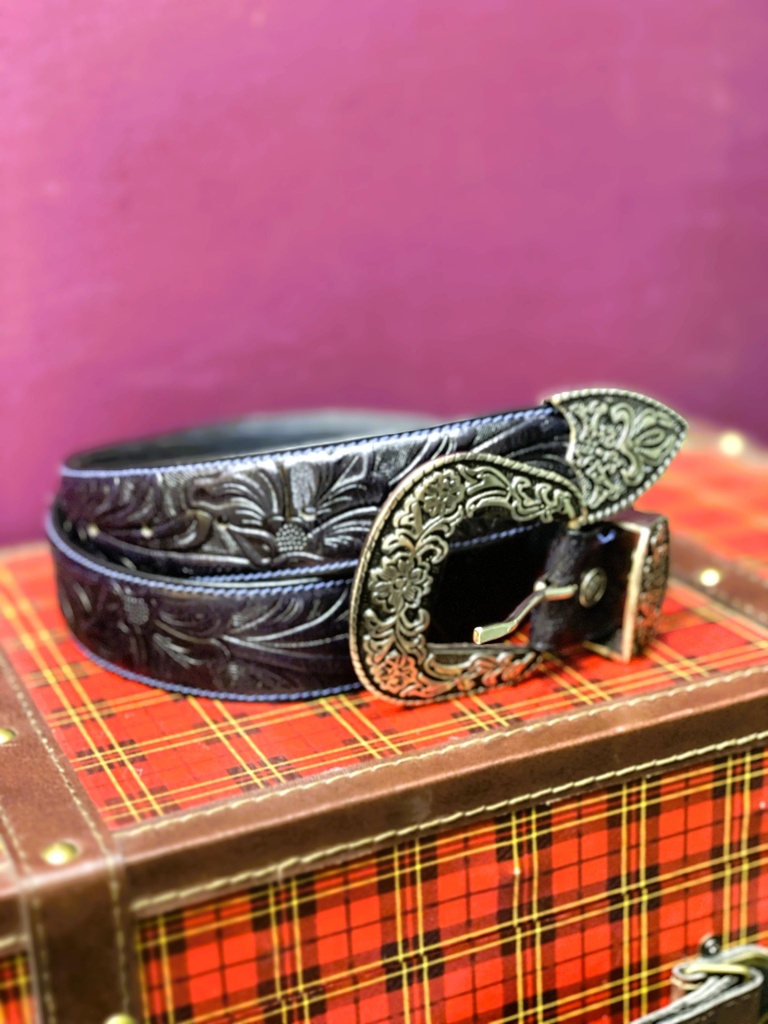 Hand Tooled Pure Leather Belt-Dark Blue