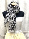 Fine Wool Stole/Scarf-White Black Prints