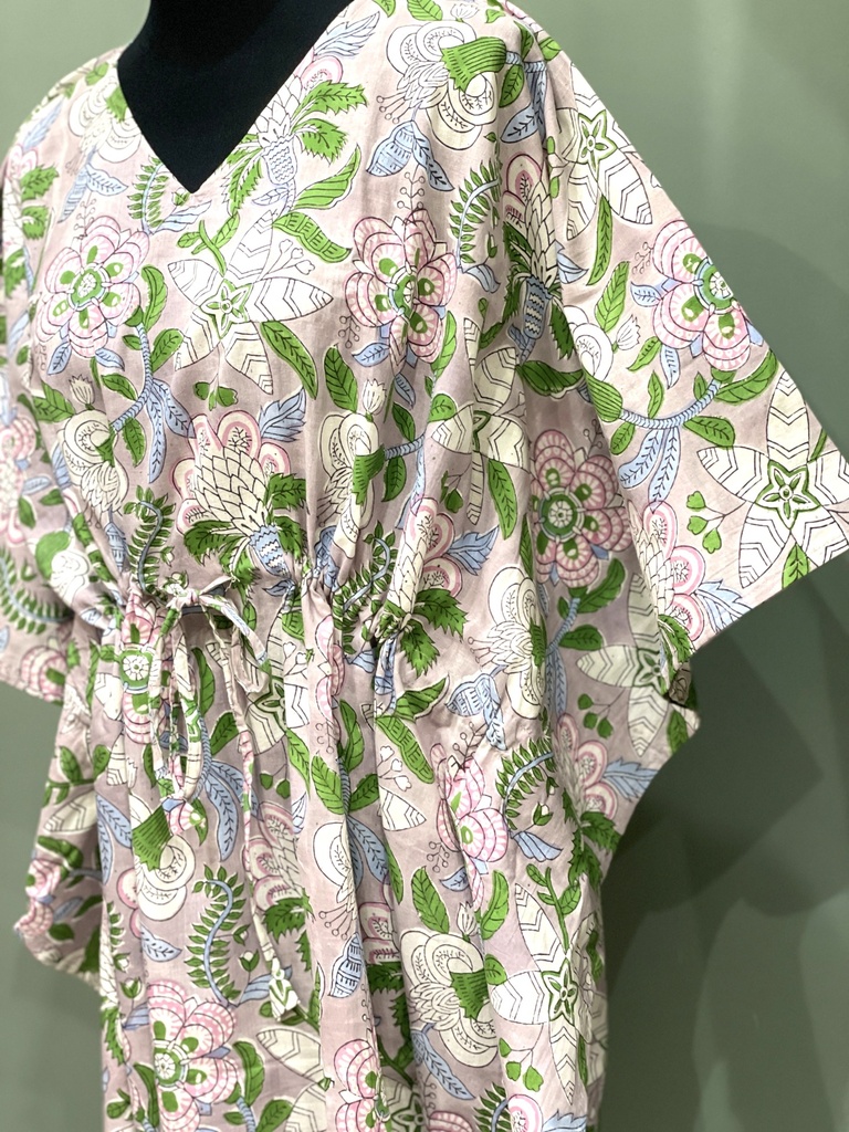 Blockprinted floral kaftan - short