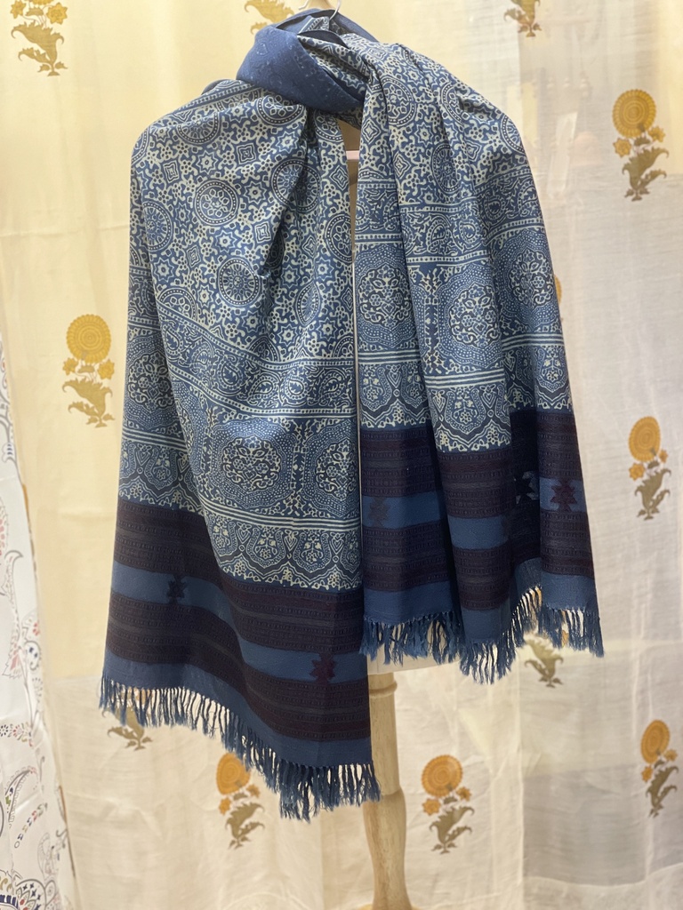 Banana Stem Printed Shawl-Blue