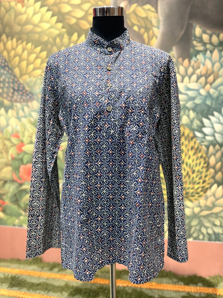 Chinese Collar F/S Hndblock Printed size38