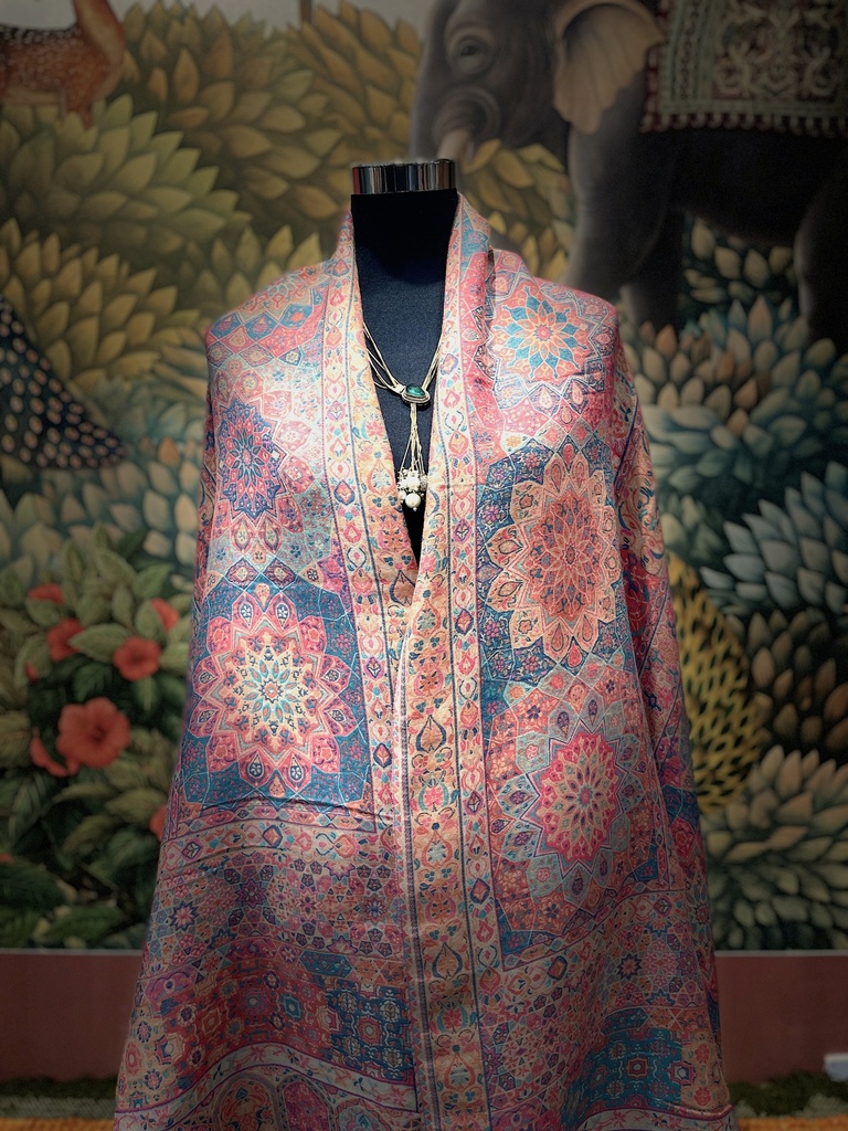 Faded Orange Printed Kashmiri Shawl