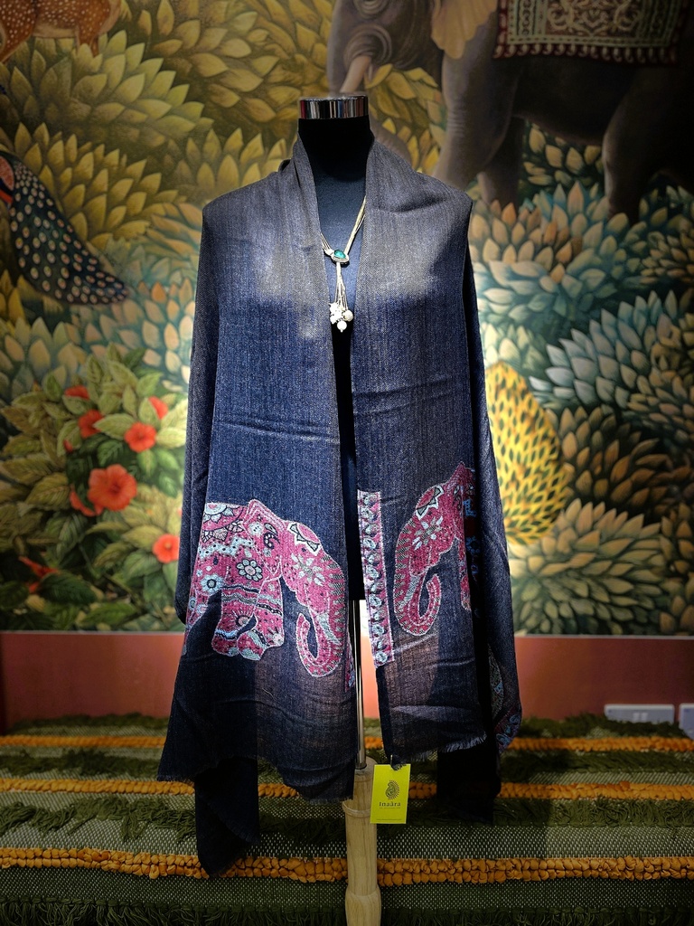Emb. Elephant Grayish Kashmiri Shawl