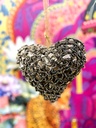 Grey Beaded Hanging Heart Decoration