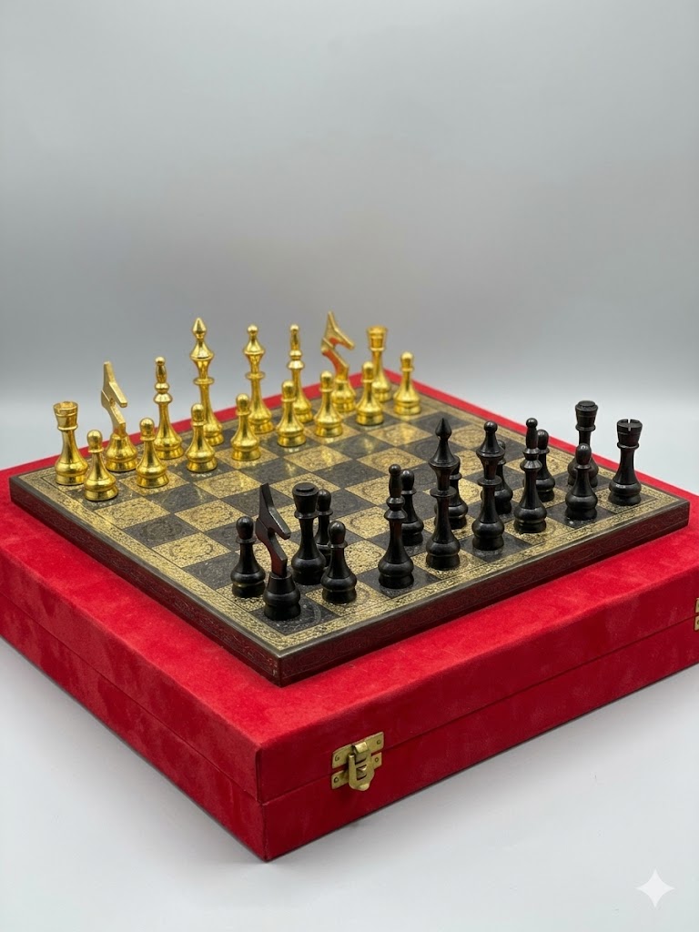 Ashoka Brass Carved Chess Board - King Size