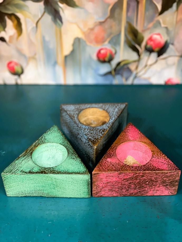 Painted Wooden Triangle T-light Holder - Pink