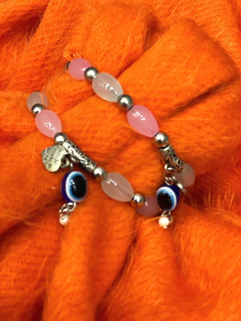 Glass & Silver Beaded w/Evil Eye Pink&Blue