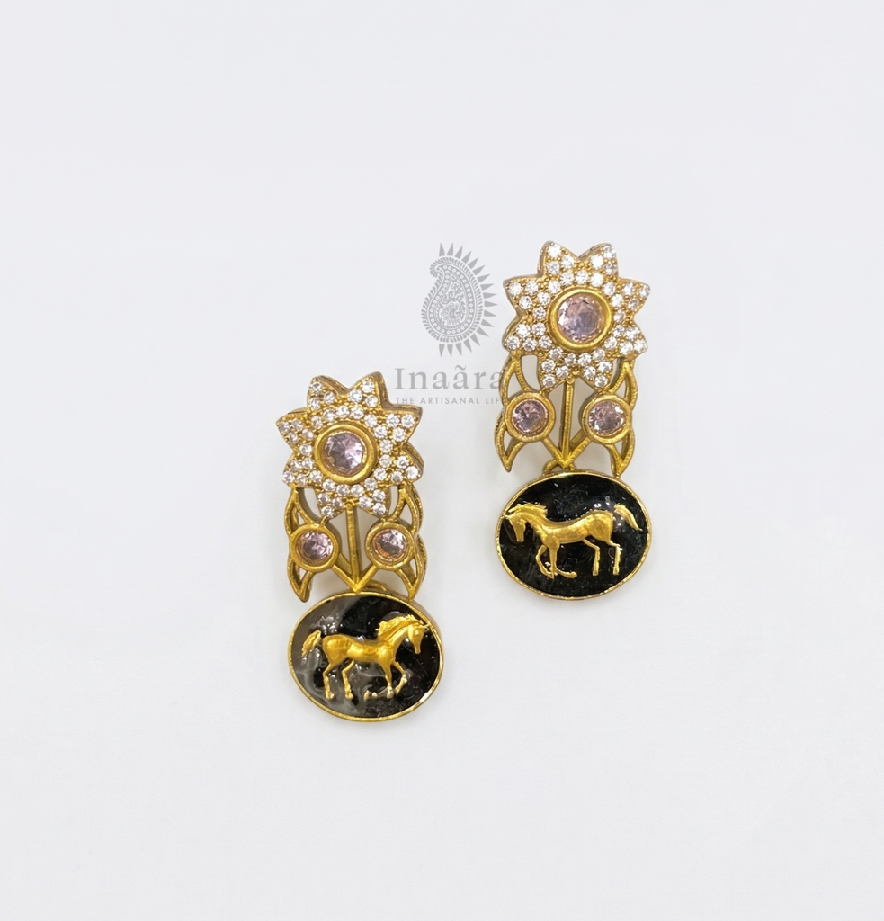 Horse Enamel Earrings-Pink