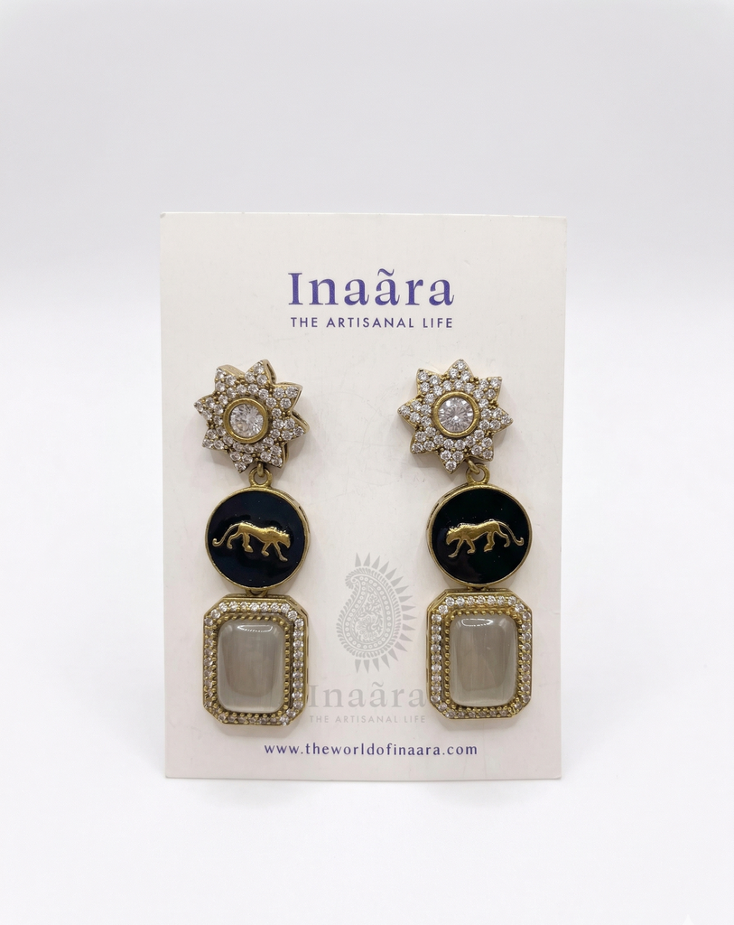 Cougar Cat Enamel Earrings-Gray