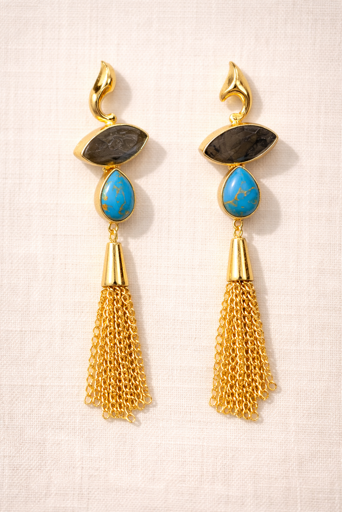 Gold Tone Turquoise Dangling Earrings